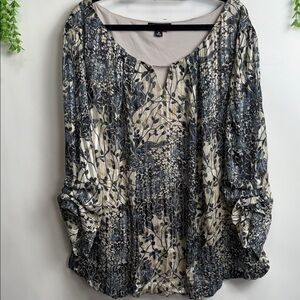 Roz & Ali Elegant Black and Cream Patterned Blouse